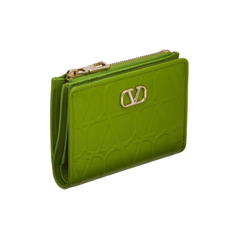 Valentino GARAVANI Leather Printed Pattern Calfskin Wallet Women's Yellow Green-1