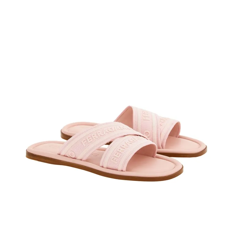 FERRAGAMO Logo jacquard Crossover strap Slides-1