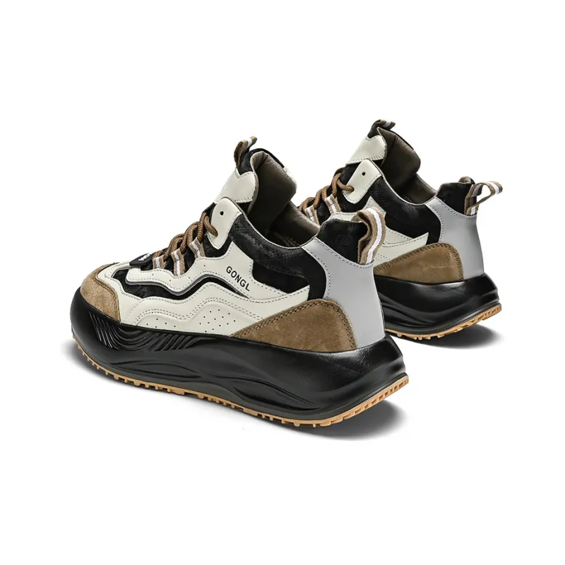 GONGLANGSHIJIA Cushioning Height Increasing Lightweight Mid Top Chunky Sneakers Men's-4