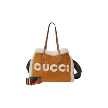 GUCCI Suede With Shearling Handbag Women's Light Brown