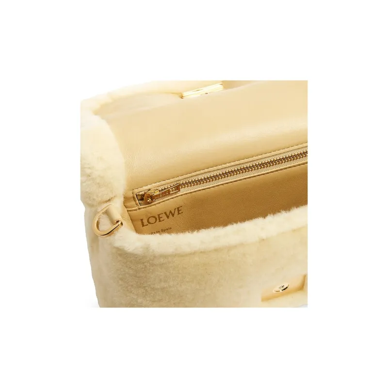 LOEWE Goya Sheared Wool Shoulder Bag Crossbody Bag Mini Women's Vanilla Yellow-6