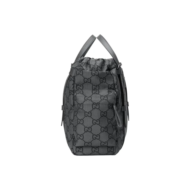 GUCCI Recycled Polyester Tote Bag Shopping Bag Handbag Medium Size Men's Dark Gray & Black-3