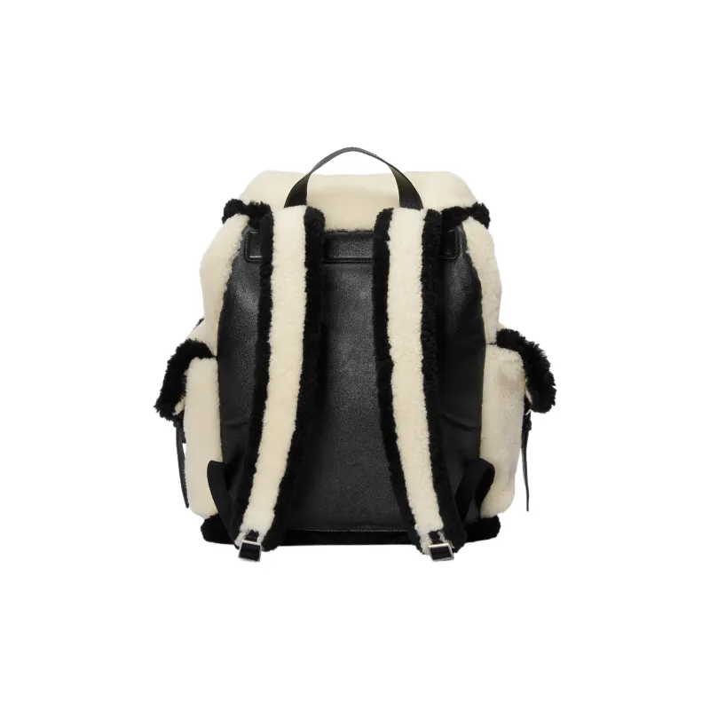 GUCCI Shearling Bonded Leather Backpack Men's Gray White & Black-3