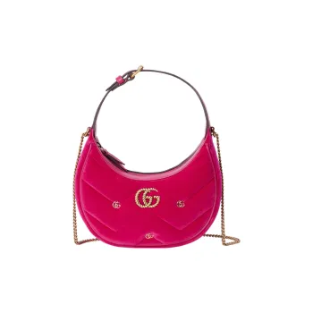 GUCCI GG Marmont Velvet Handbag Shoulder Bag Mini Women's Dark Pink