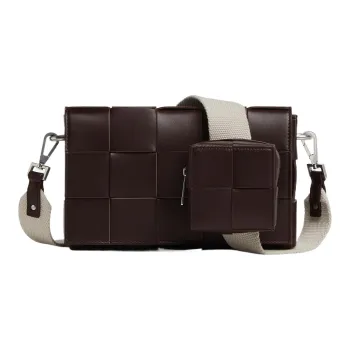 Bottega Veneta CASSETTE Cow Leather Shoulder Bag Crossbody Bag Medium Size Men's Chocolate Brown & Natural