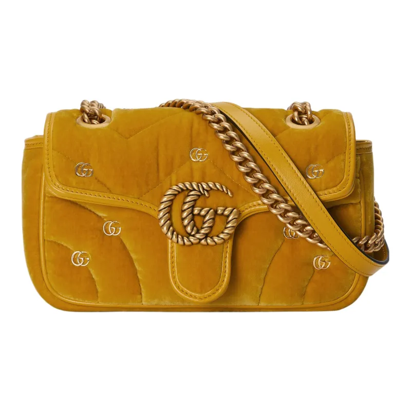 GUCCI GG Marmont Velvet Crossbody Bag Shoulder Bag Women's Dark Yellow-0