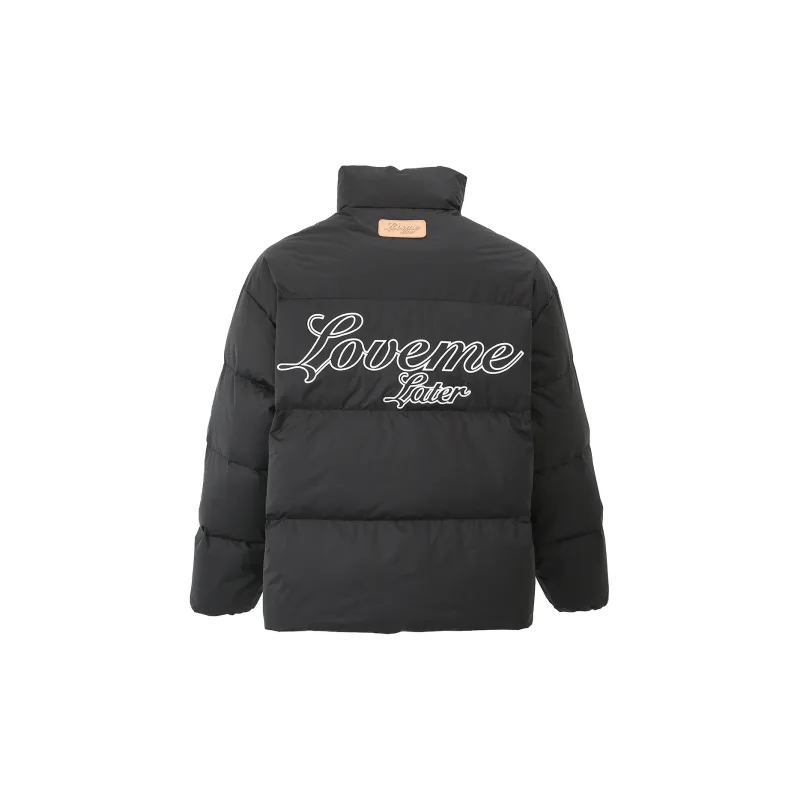 LOVE ME LATER Floral Embroidered Logo Stand Collar Zip Closure Down Jacket Unisex-6