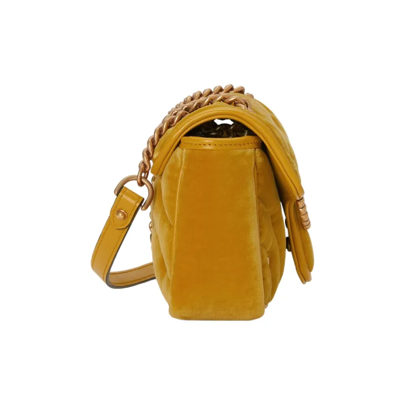 GUCCI GG Marmont Velvet Crossbody Bag Shoulder Bag Women's Dark Yellow-2