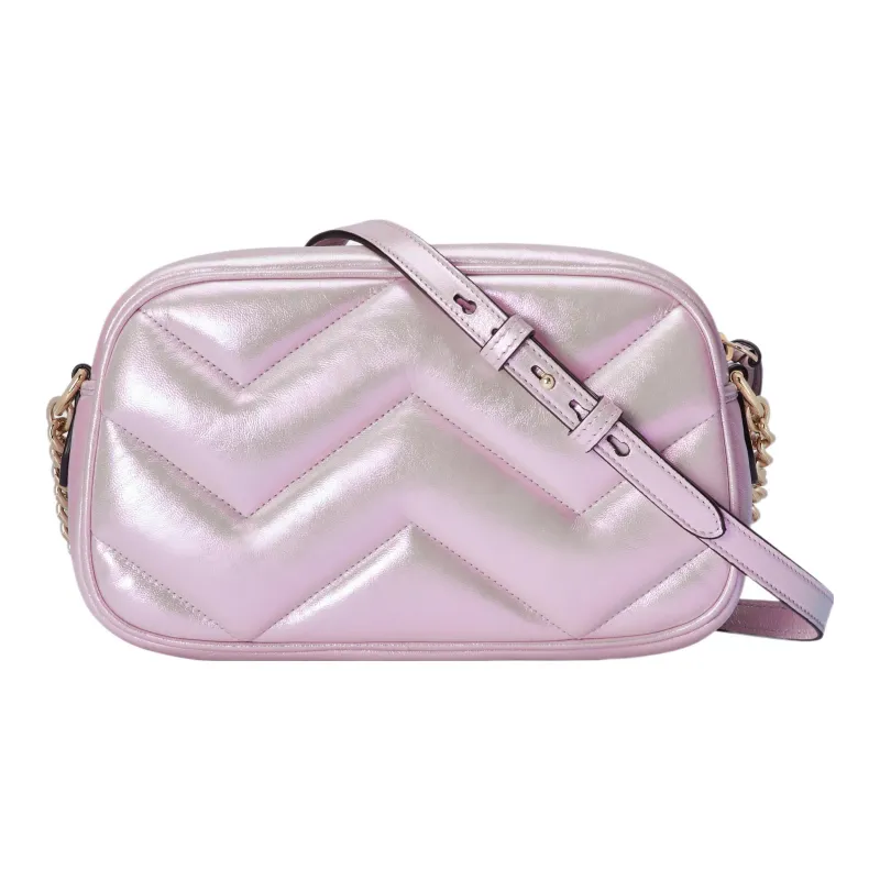 GUCCI GG Marmont Herringbone Leather Crossbody Bag Shoulder Bag Women's Pink Iridescent-3