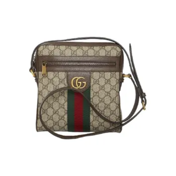 GUCCI Canvas With Leather Messenger Bag Shoulder Bag Crossbody Bag Small Size Men's Ebony