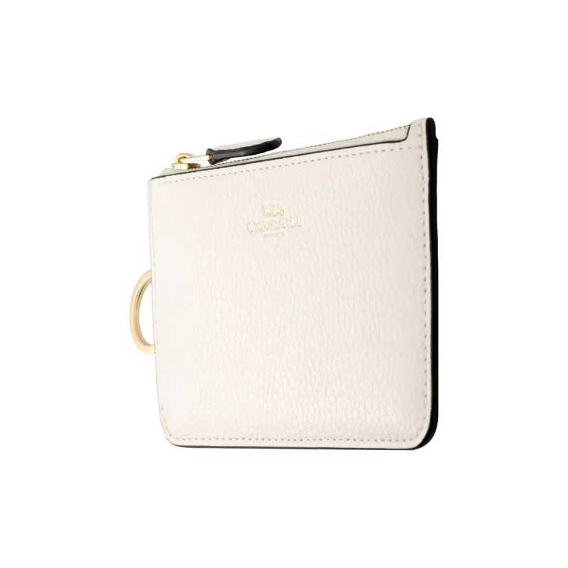 COACH Key Case High Quality Pebbled Leather Card Holder Wallet Regular Women's White-1
