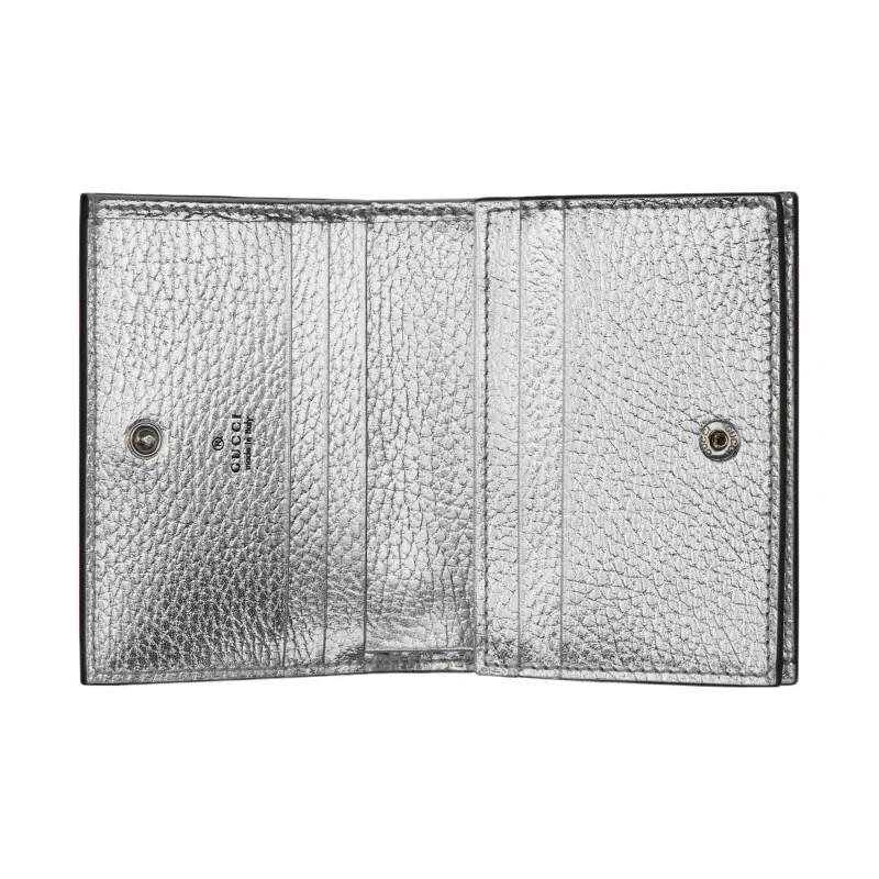 GUCCI GG Marmont Canvas With Leather Card Holder Regular Women's Silver & Brown-4