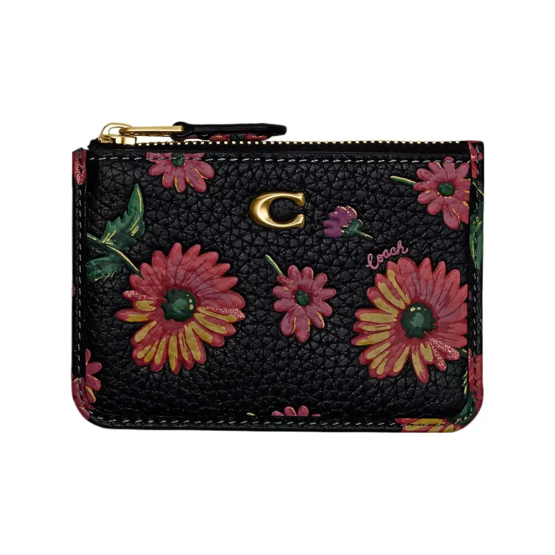 COACH Skinny Id Case Polished Pebble Leather Coin Purse, Card Holder Mini Women's Brass & Black Multicolor-1