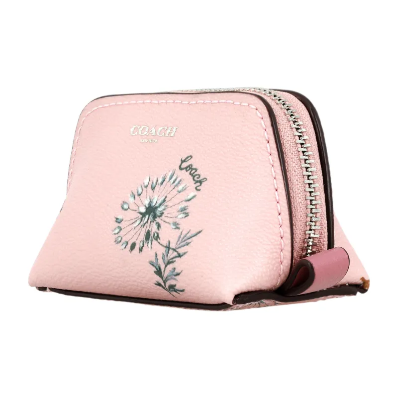 COACH Canvas With Leather Clutch Wrist Bag, Makeup Bag Mini Women's Pink-1