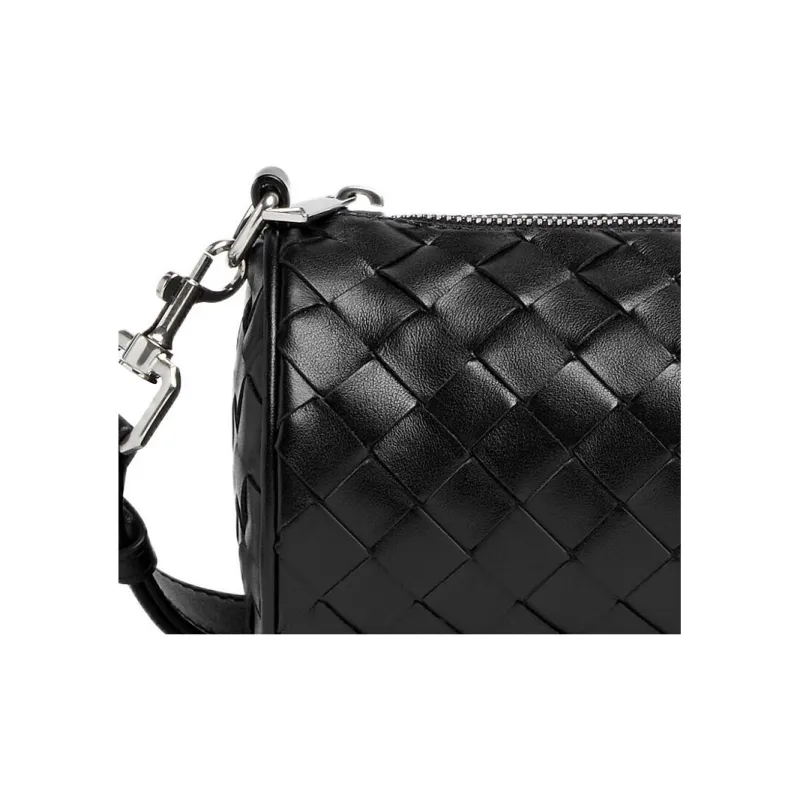 Bottega Veneta Intrecciato Cow Leather Cylinder Bag Shoulder Bag Crossbody Bag Mini Men's Black-3