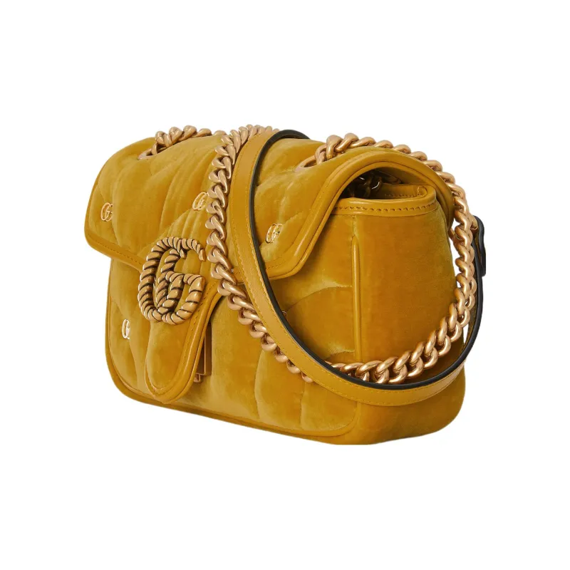 GUCCI GG Marmont Velvet Crossbody Bag Shoulder Bag Women's Dark Yellow-1