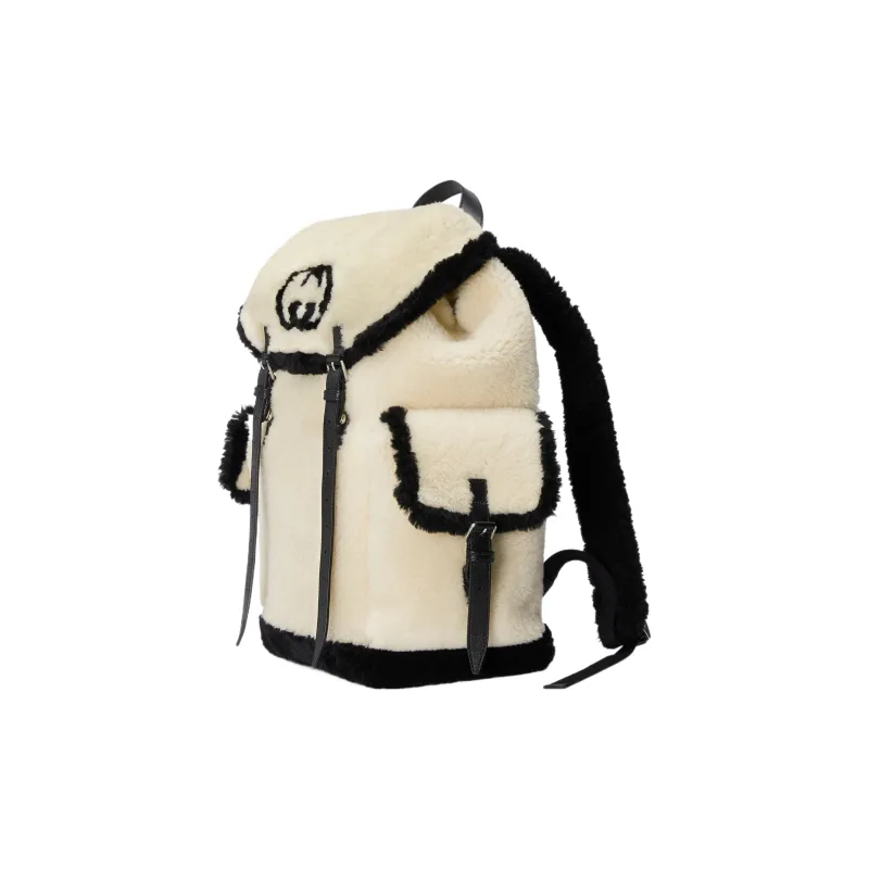 GUCCI Shearling Bonded Leather Backpack Men's Gray White & Black-1