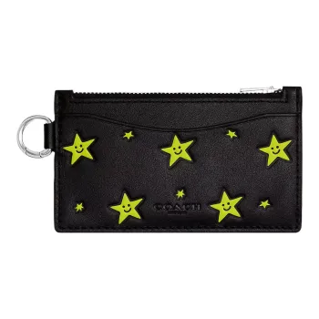COACH Zip Top Card Case Glove Tanning Coin Purse, Card Holder Regular Men's Black