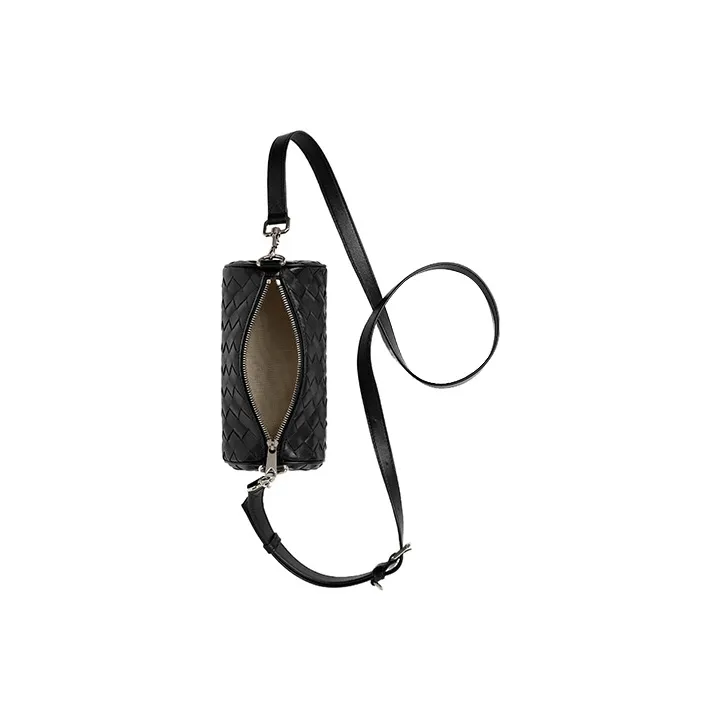 Bottega Veneta Intrecciato Cow Leather Cylinder Bag Shoulder Bag Crossbody Bag Mini Men's Black-2