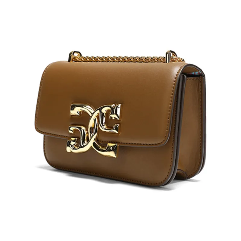 COOGI Cowhide Leather Material Small Square Bag Shoulder Bag Women's Ecru/Brown/Black-7