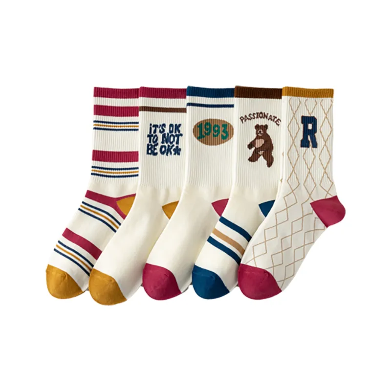 Top Melon Mid Calf Socks Women's 5 Pack Minimalist Vintage Style-0