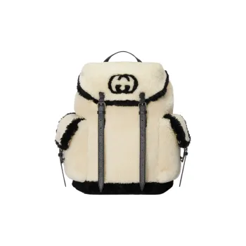 GUCCI Shearling Bonded Leather Backpack Men's Gray White & Black