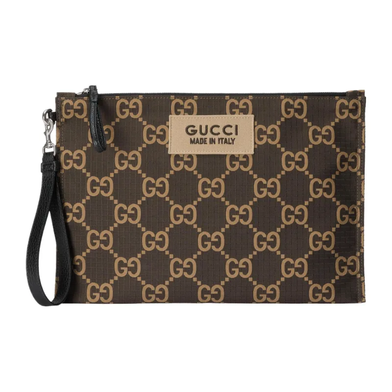 GUCCI Recycled Polyester Clutch Men's Ebony & Beige-0