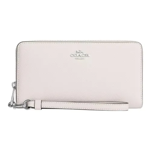 COACH Leather Wrist Bag Coin Purse Wallet Small Size Women's Silver/Pink White