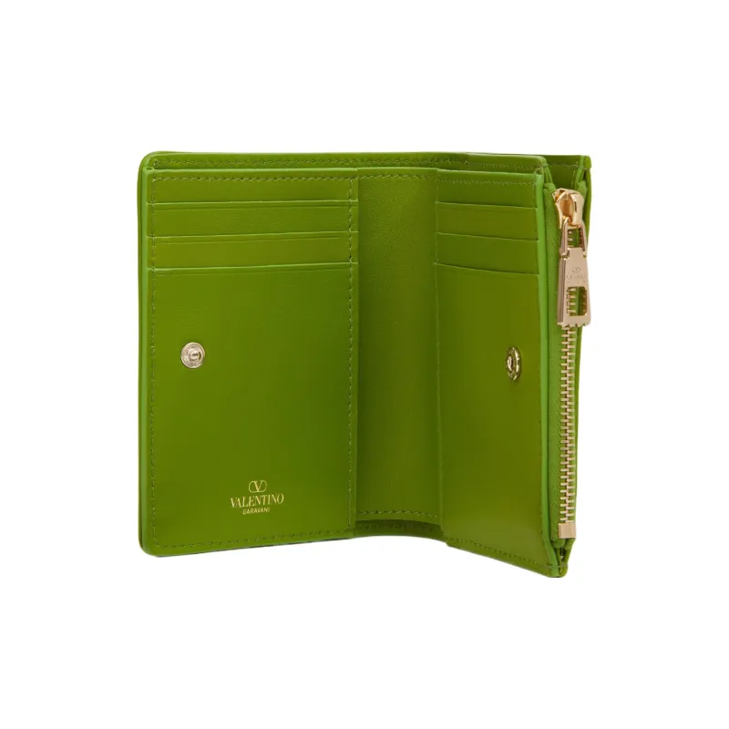 Valentino GARAVANI Leather Printed Pattern Calfskin Wallet Women's Yellow Green-3