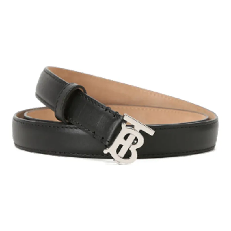 Burberry Tricolor Patchwork Smooth Buckle Leather Belts Women's Black Width: 2cm-0