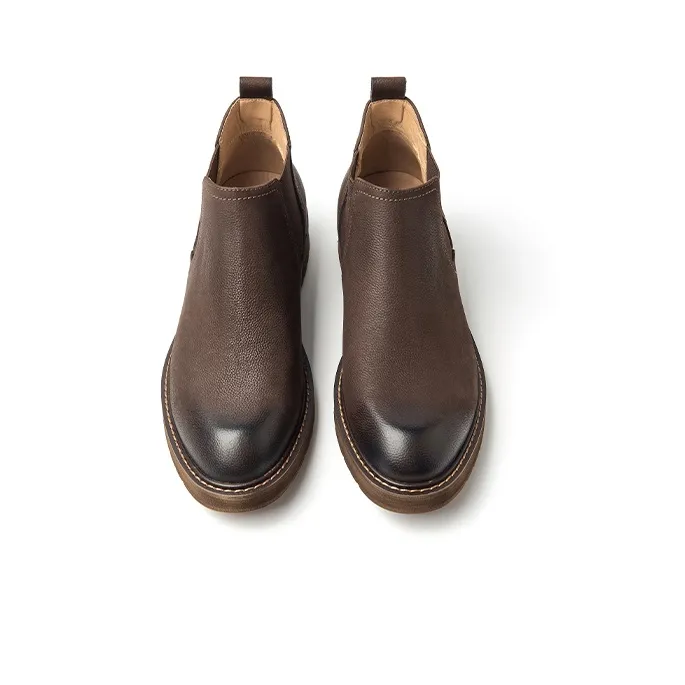 Beau Today Cow Leather Ankle Length Chelsea Boots 3.2cm Men's Coffee-3
