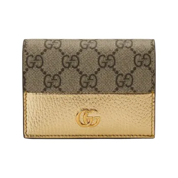 GUCCI GG Marmont Canvas With Leather Card Holder Regular Women's Gold & Brown