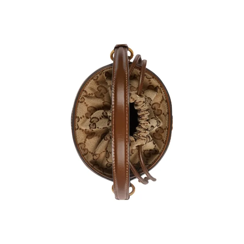 GUCCI Ophidia Leather Bucket Bag, Shoulder Bag, Crossbody Bag, Handbag Mini Women's Brown-4