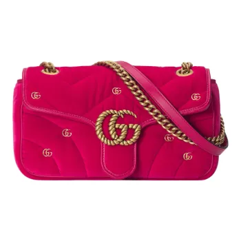 GUCCI GG Marmont Velvet Crossbody Bag Shoulder Bag Small Size Women's Dark Pink