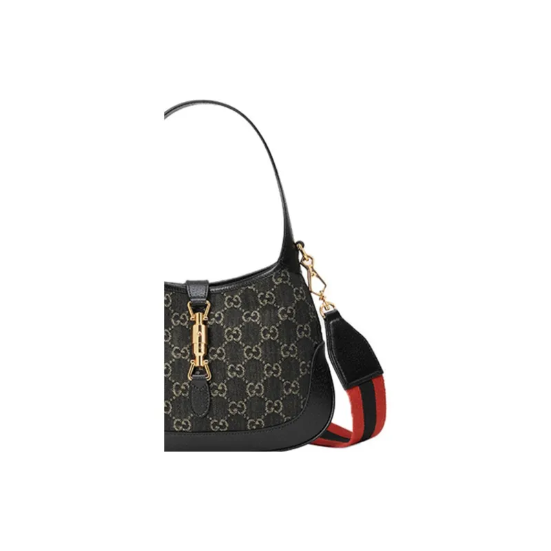 GUCCI Jackie 1961 Canvas With Leather Trim Crescent Shoulder Bag Shoulder Bag, Crossbody Bag Trumpets Women's Black-8