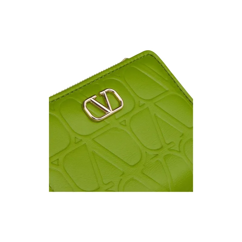 Valentino GARAVANI Leather Printed Pattern Calfskin Wallet Women's Yellow Green-4