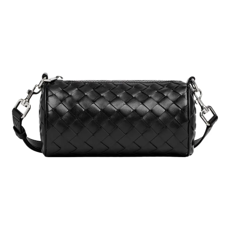Bottega Veneta Intrecciato Cow Leather Cylinder Bag Shoulder Bag Crossbody Bag Mini Men's Black-0