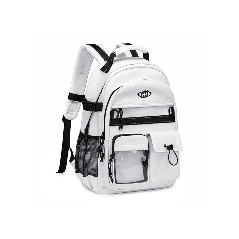 WINNER Polyester With Leather Backpack Regular Unisex White/Black/Pink/Sky Blue-1