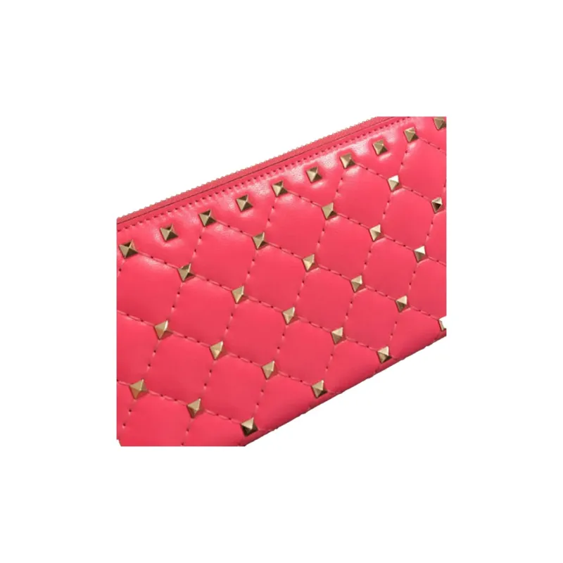 Valentino ROCKSTUD SPIKE Cow Leather Wallet Small Size Women's Red-6