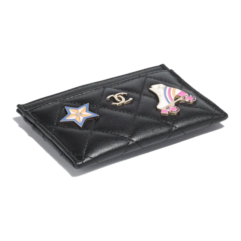 CHANEL Lambskin Enamel Card Holder Women's Black-1