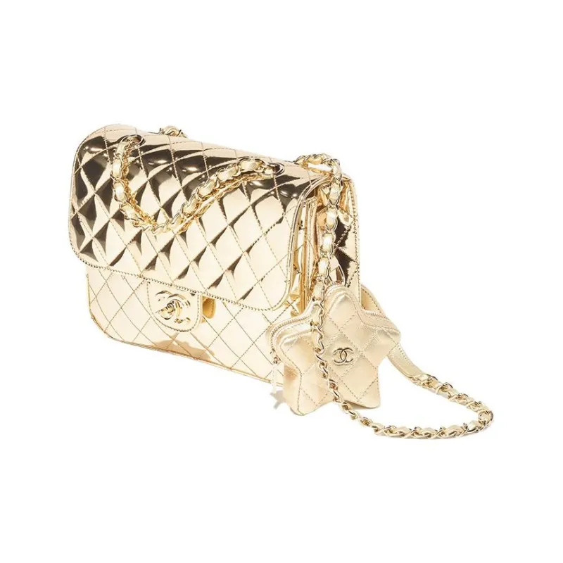CHANEL Metal Texture Mirror Finish Calfskin Coin Purse Backpack Women's Gold-1