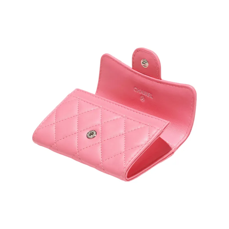 CHANEL Sheepskin Card Holder Women's Coral Pink-2
