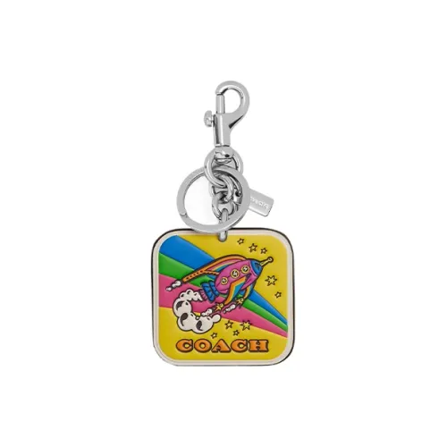 COACH Bag Charm Smooth Leather Bag Accessory Unisex Silver & Multicolor