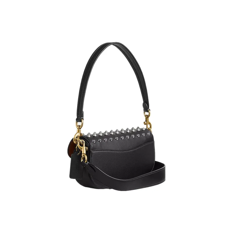 COACH Zip Shoulder Bag Glove Tanning Saddle Bag Handbag Shoulder Bag Medium Size Women's Black-1
