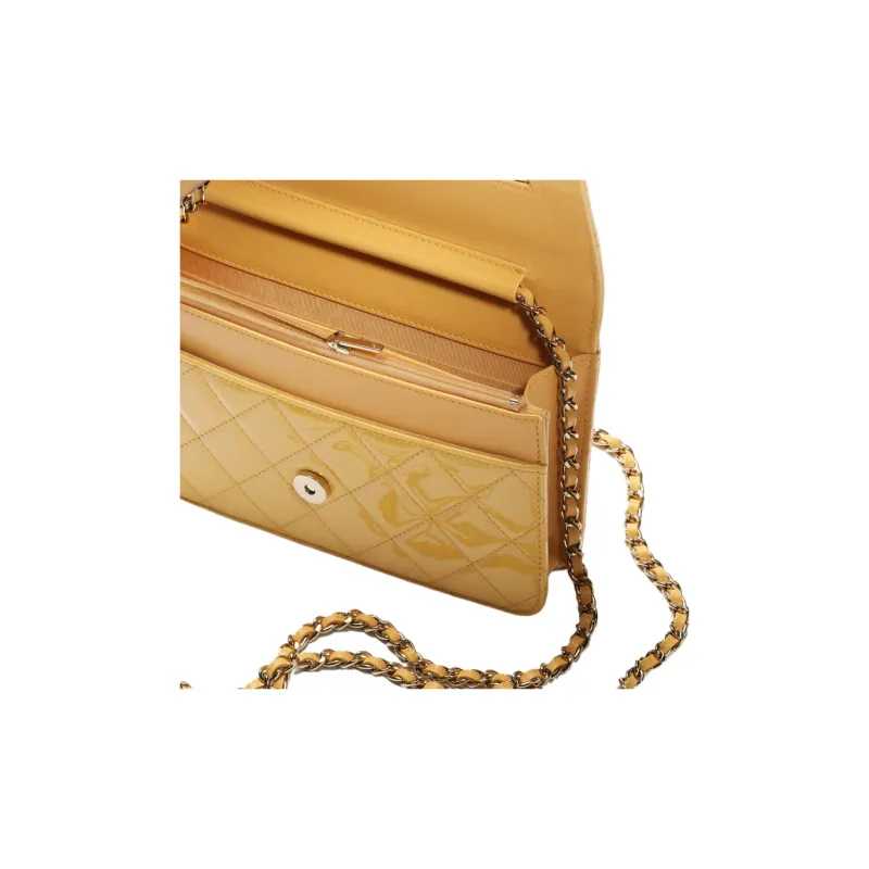 CHANEL Calf Patent Leather Shoulder Bag, Crossbody Bag, Wallet Women's Yellow-3