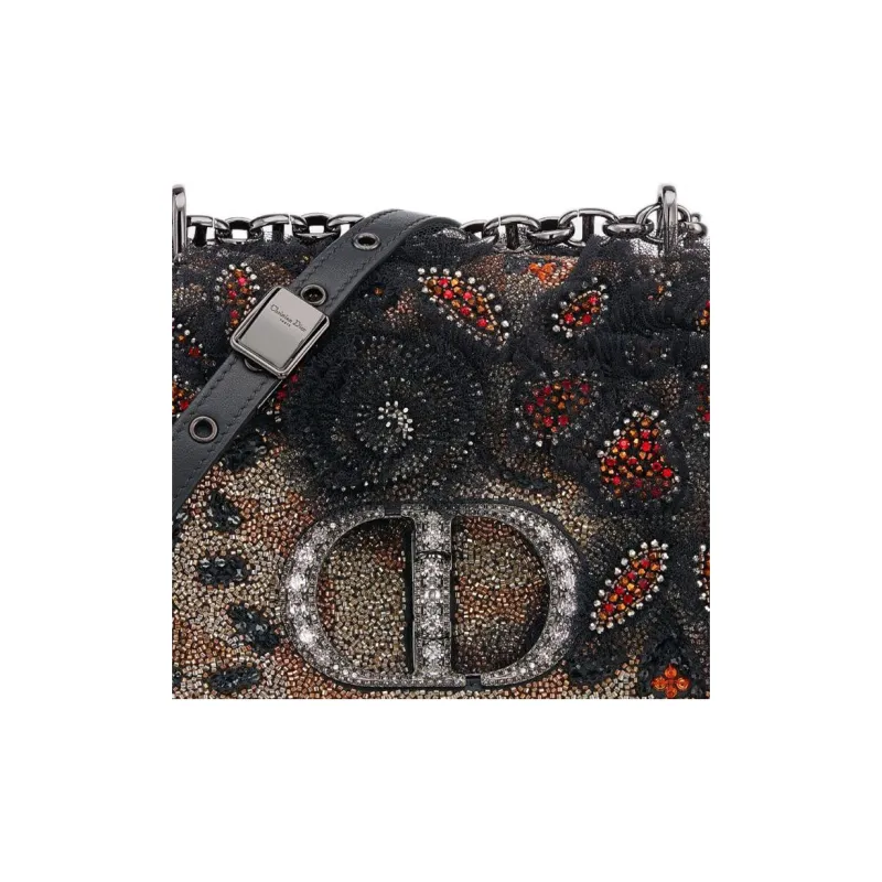 DIOR Caro Embroidered Cow Leather Patchwork Handheld Shoulder Bag Crossbody Bag Small Size Women's Black-5