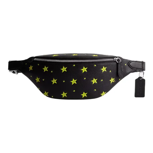 COACH Charter Pebbled Leather One Shoulder Crossbody Bag Sling Bag Fanny Pack Large Size Men's Black