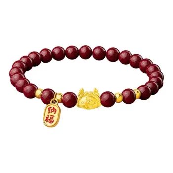 Teddy Bear Collection 999 Fine Silver Jade Bracelets Women's Reconstructed Cinnabar