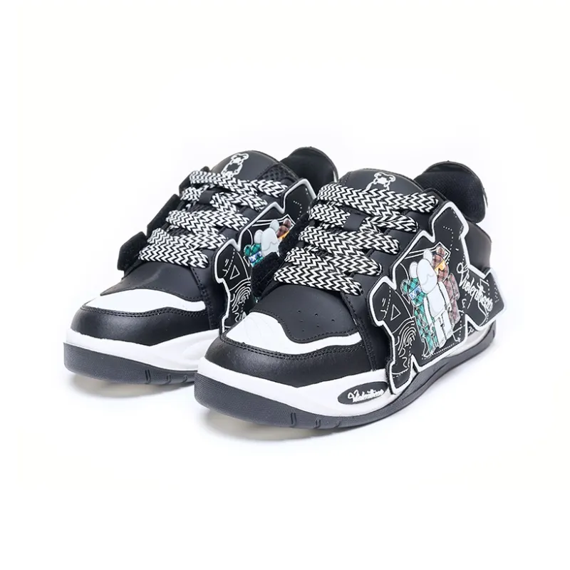 Violentbear Balance Abrasion Resistant Lightweight Slip Resistant Low Top Skateboard Shoes Unisex White Black-2
