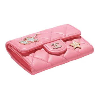 CHANEL Lambskin Flap Card Bag Women's Coral Pink